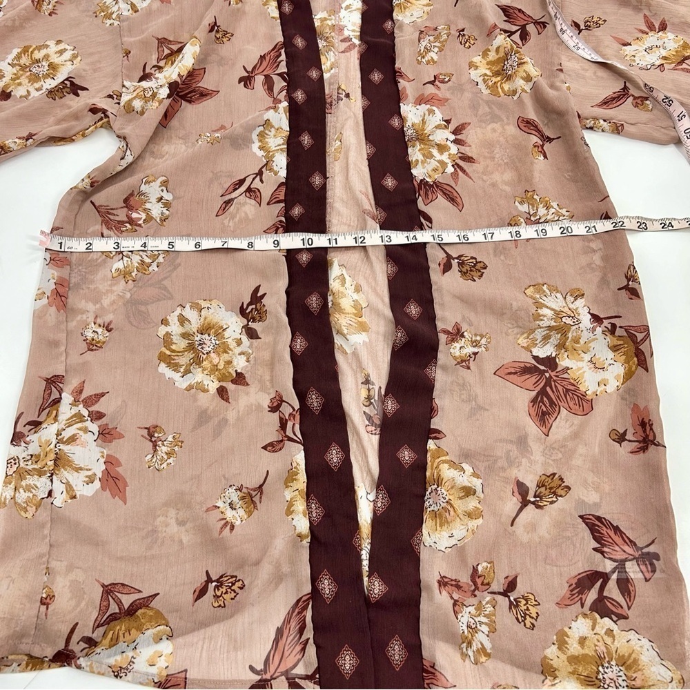 Xhilaration Y2K Sheer‎ Whimsigoth Floral Burgundy Neutral Midi Romantic Kimono S - Picture 5 of 8